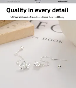 Détail de boucles d'oreilles lotus en argent 925 avec placage multicouche brillant