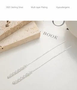 Detailed macro view of S925 sterling silver phoenix tail tassel earrings with fan pendants