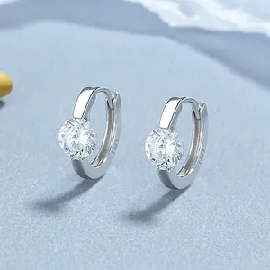 Boucles d'Oreilles Créoles Huggie en Argent Sterling 925 avec Strass Rond Bijoux Géométriques pour Femmes Quotidien