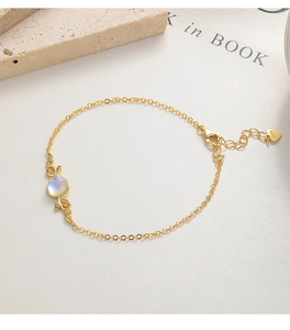 Detail of 925 sterling silver moonstone leaf bracelet with lobster clasp and S925 tag