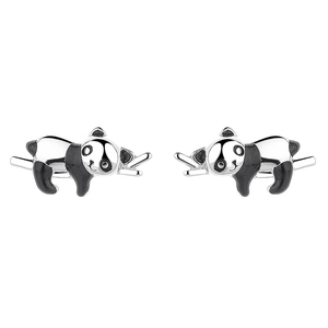 Orecchini a perno panda in argento sterling 925 con smalto nero per donne e ragazze