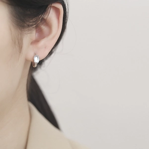 Elegant 925 sterling silver hoop earrings featuring an oval rainbow moonstone for women