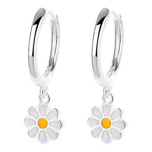 925 Sterling silver daisy hoop earrings featuring white petals and yellow flower centers
