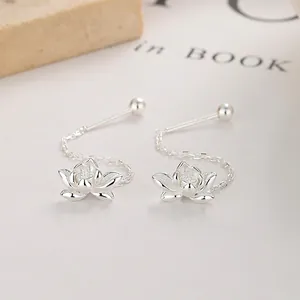 Boucles d'Oreilles Fil d'Oreille Fleur de Lotus en Argent Sterling 925 avec Gland pour Femmes Bijoux Élégants