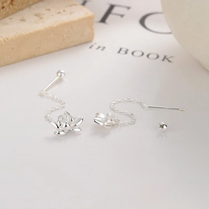 Boucles d'oreilles lotus en argent 925 avec pampilles sur décor en pierre minimaliste