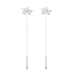 Boucles d'oreilles pendantes en argent 925 avec fleurs de lotus et longs glands