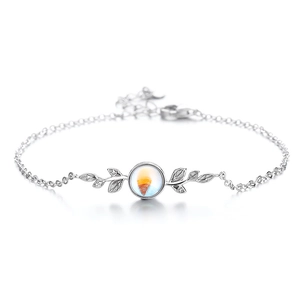 925 sterling silver moonstone leaf bracelet with elegant orange and blue artistic gemstone