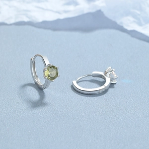 925 Sterling Silver 6-prong olive green zircon hoop earrings for women with polished finish