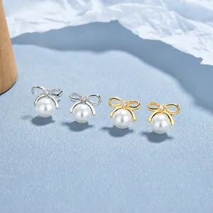 925 Silber Schleifenohrringe mit Perlen und Kristallen in Gold und Silber Optik