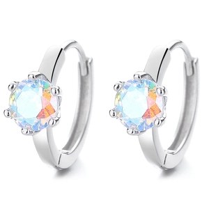 925 silver hoop earrings with six-prong set aurora olive green cubic zirconia stones
