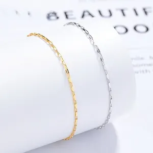 Detailed macro view of minimalist 925 sterling silver square buckle chain bracelets