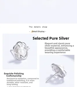 Makroaufnahme von 925er Sterling Silber Kamelien-Ohrring mit Perle und S925-Stempel