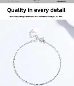 Macro detail of S925 sterling silver chain bracelet with lobster clasp and extender