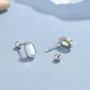 925 Sterling Silver Oval Moonstone Stud Earrings with secure screw back closure