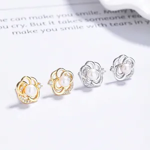 Kamelienblüte Künstliche Perlenohrstecker Mit 925er Sterlingsilber Ohrringpfosten Eleganter Zirkon Eingelegter Schmuck Für Damen