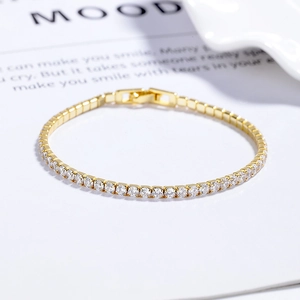 Elegant 925 sterling silver gold tennis bracelet with brilliant round-cut cubic zirconia