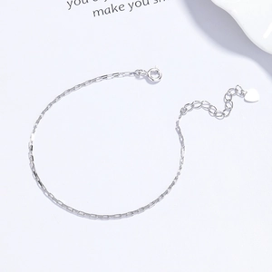 Minimalist 925 sterling silver rectangle link bracelet with delicate heart charm