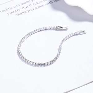 925 sterling silver tennis bracelet with sparkling zircons and secure folding clasp
