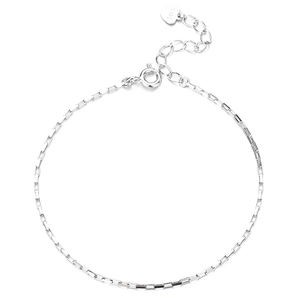 Minimalist 925 sterling silver square link chain bracelet with heart pendant charm
