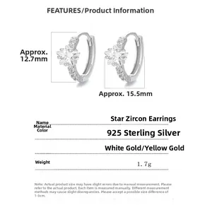 Detailed size specifications of 925 sterling silver star hoop earrings with dimensions