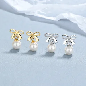 925 Sterling Silber Schleife Perlenohrstecker in Gold und Silber Ausführungen
