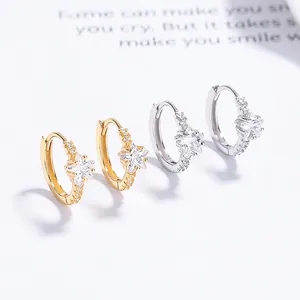 925 Sterling Silver Star Hoop Earrings For Women Sparkling Rhinestone Star Huggie Earrings Elegant Fashion Jewelry Accessories
