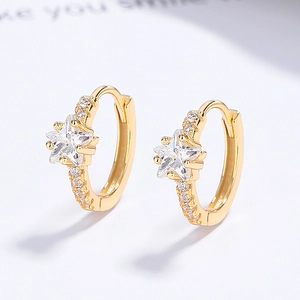 925 silver star hoop earrings with 18K gold plating and sparkling cubic zirconia stones