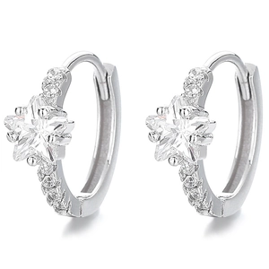 925 sterling silver star hoop earrings featuring large clear zircon and micro-pave crystals