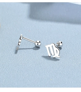 Detailed view of 925 sterling silver Virgo zodiac stud earrings with secure screw back design