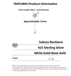 Detail specifications for 925 sterling silver cherry blossom necklace with pearl pendant