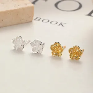 925 Sterling Silver Rose Flower Stud Earrings Elegant Camellia Design Hypoallergenic Electroplated Jewelry For Women Birthday Gift