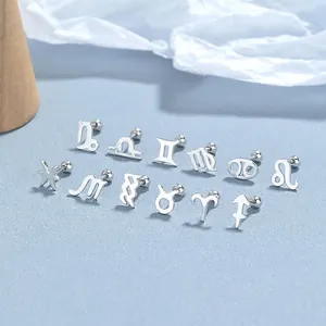 925 Sterling Silver 12 Zodiac Sign Stud Earrings Minimalist Constellation Screw Back Ear Bone Nails For Women Fashion Jewelry