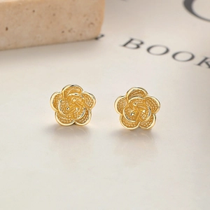 Elegant 925 sterling silver rose flower stud earrings with a refined golden finish