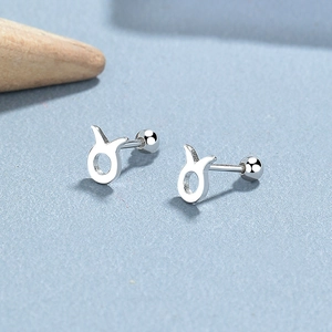S925 sterling silver Taurus zodiac stud earrings with secure screw back ball closure