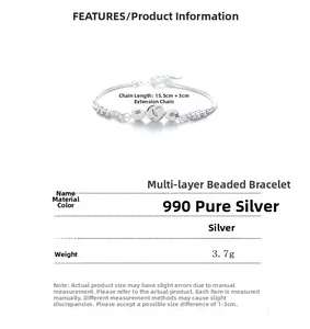 Detailed specs of 990 sterling silver multi-layer bead bracelet with 3.7g weight