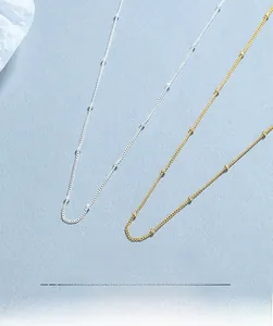 Minimalist 925 sterling silver beaded chain necklace in gold and silver finishes