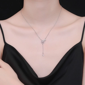 Elegant 925 silver necklace with sweet cherry blossoms and pink floral pendants