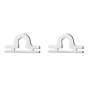Minimalist 925 sterling silver Libra zodiac sign stud earrings on white background