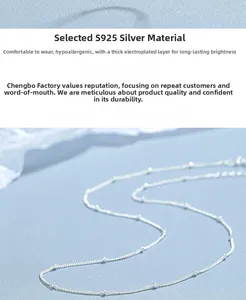 Detail of 925 sterling silver bead chain with anti-allergy thick electroplating finish