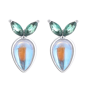 925 silver carrot stud earrings featuring moonstone and green gemstones on white background