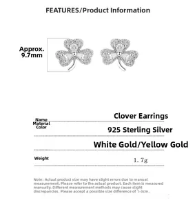 Macro shot of 925 sterling silver clover stud earrings with full diamond pavé detailing