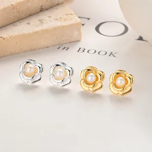 925 silver camellia pearl earrings available in gold and silver finishes for women