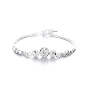 990 sterling silver multi-layer bracelet with three polished frosted transfer beads