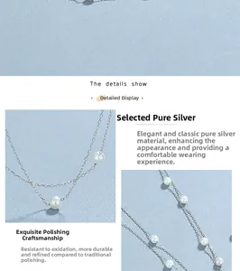 Detailed macro view of polished 925 sterling silver double layer chain with white pearls
