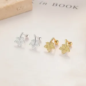 925 Sterling Silver Maple Leaf Stud Earrings For Women Elegant Minimalist Screw Back Leaf Ear Bone Jewelry Gold Silver Plated