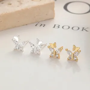 Orecchini a Bottone a Farfalla in Argento Sterling 925 Zirconia Piccoli Orecchini Animale Gioielli Regalo Per Donna