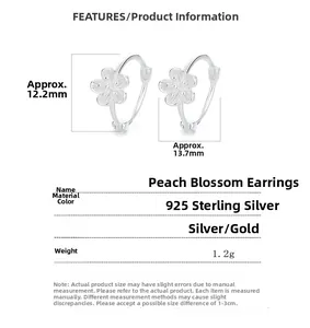 Tableau des tailles détaillé pour boucles d'oreilles fleur en argent 925 avec mesures