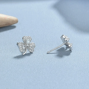 S925 sterling silver clover stud earrings with sparkling pavé cubic zirconia stones