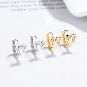 925 Sterling Silver Bowknot Hoop Earrings For Women Fashion Sweet Bow Design High Quality Electroplated Jewelry Minimalist Style Gift