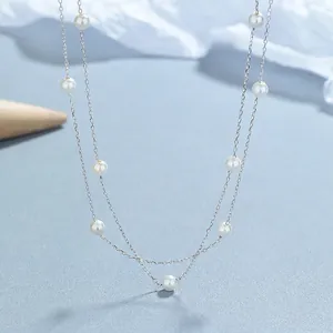 Elegant Double Layer Artificial Pearl Necklace With 925 Sterling Silver Chain Round White Artificial Pearls Fashion Choker For Women